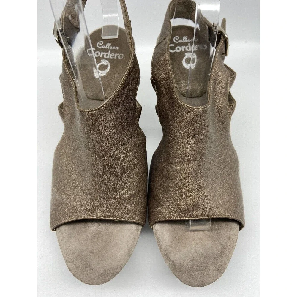 Calleen Cordero Sandals‎ Womens Sz 8 Brown Metallic Leather Sling Back Wedges